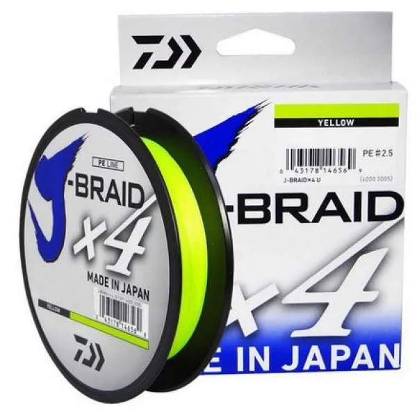 Linha multifilamento Daiwa J-Braid 4X - 0,25 mm - 30 lbs - 135 m - Yellow