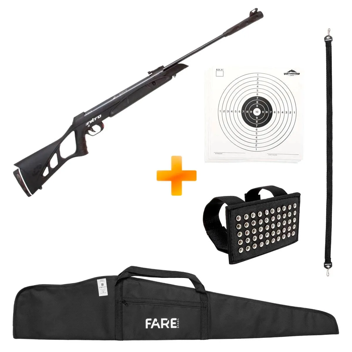 Carabina CBC F22 M Nitro X 1000 5.5mm Oxidada c/ Muzzle Break + Capa + Bandoleira + Porta Chumbinhos + Alvos