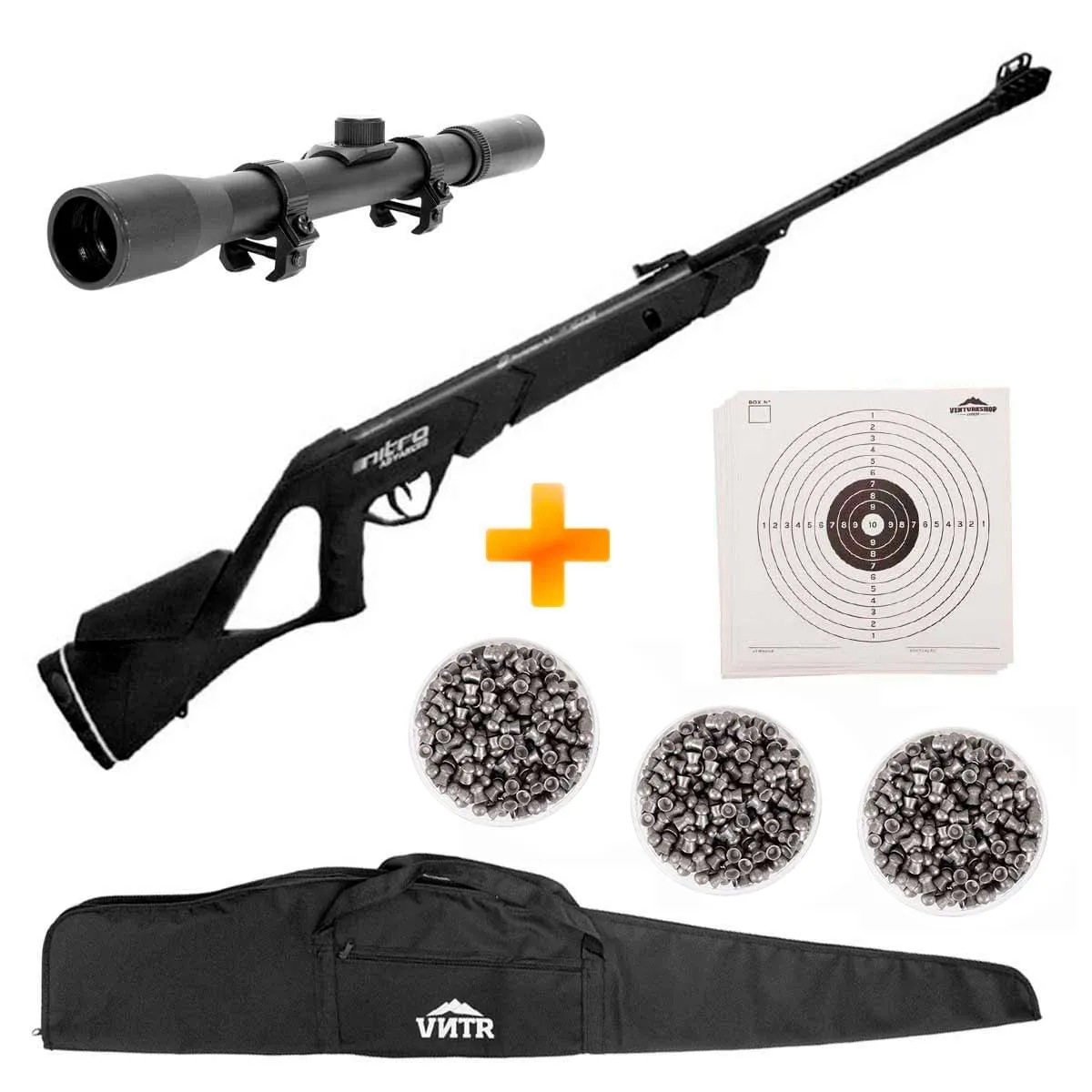 Carabina CBC Nitro Advanced 1000 Oxidada Calibre 4.5mm + Capa + Luneta + Chumbinhos + Alvos