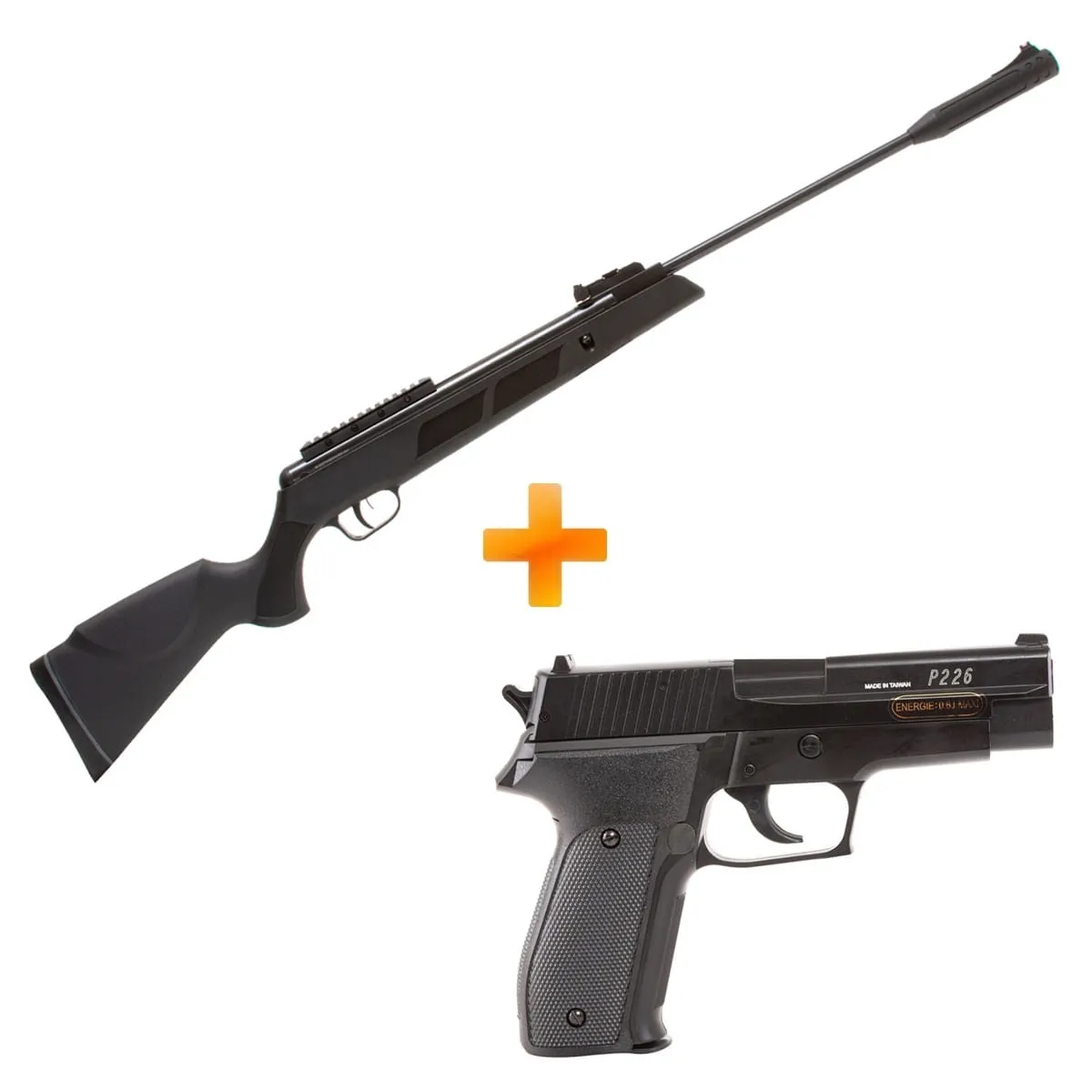 Carabina de Pressão Black Hawk Fixxar 5.5mm com Gás Ram + Pistola de Pressão P226 4.5mm Cybergun