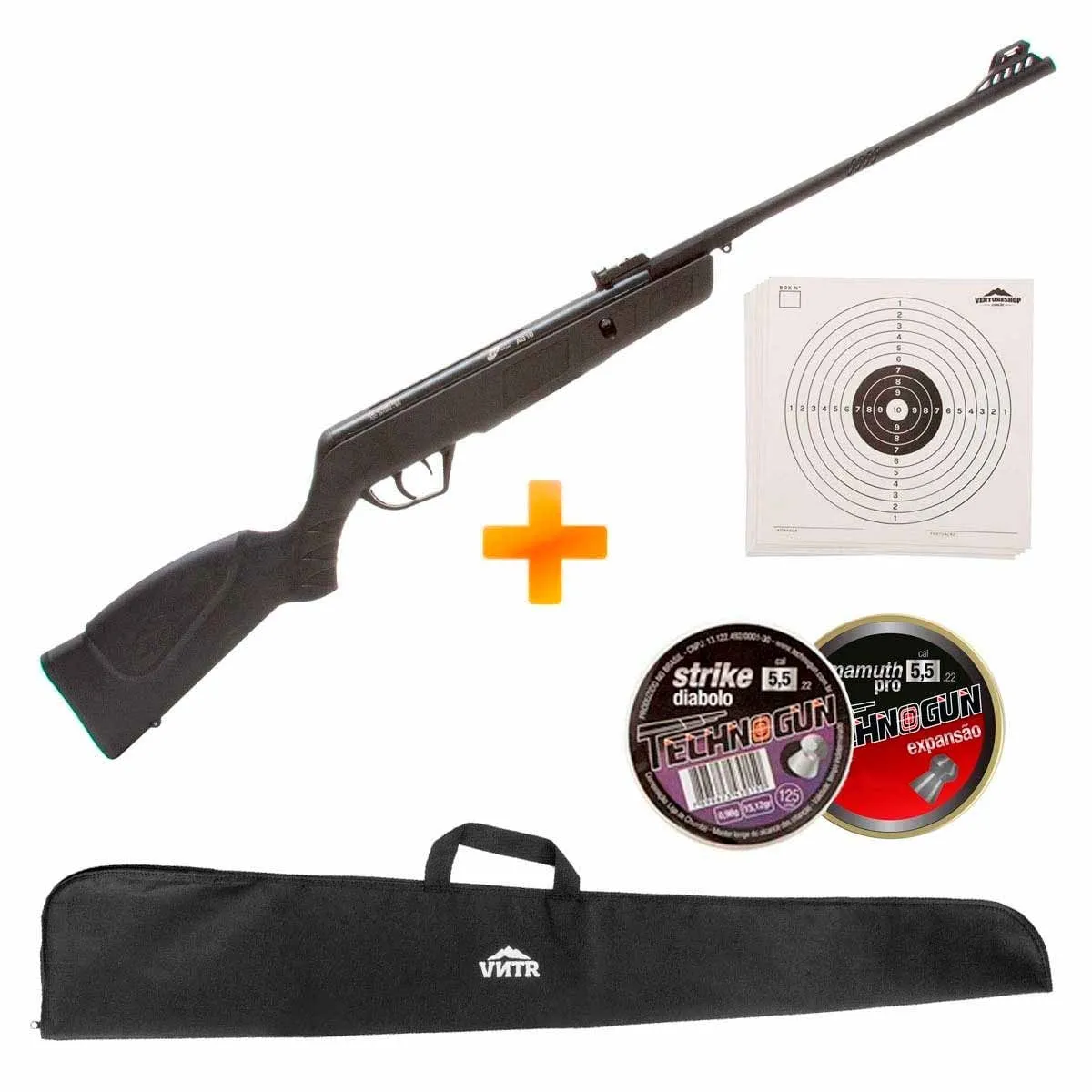 Carabina de Pressão CBC AG10 5.5mm Oxidada Preta + Capa + Alvo de Papel + 250 Chumbinhos Technogun