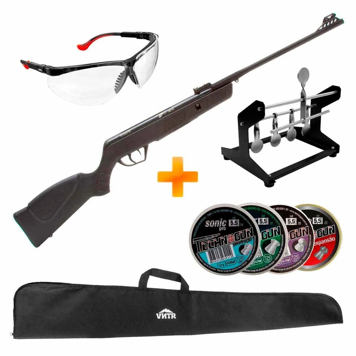 Carabina de Pressão CBC AG10 5.5mm Oxidada Preta + Capa + Óculos + Alvo + 500 Chumbinhos Technogun