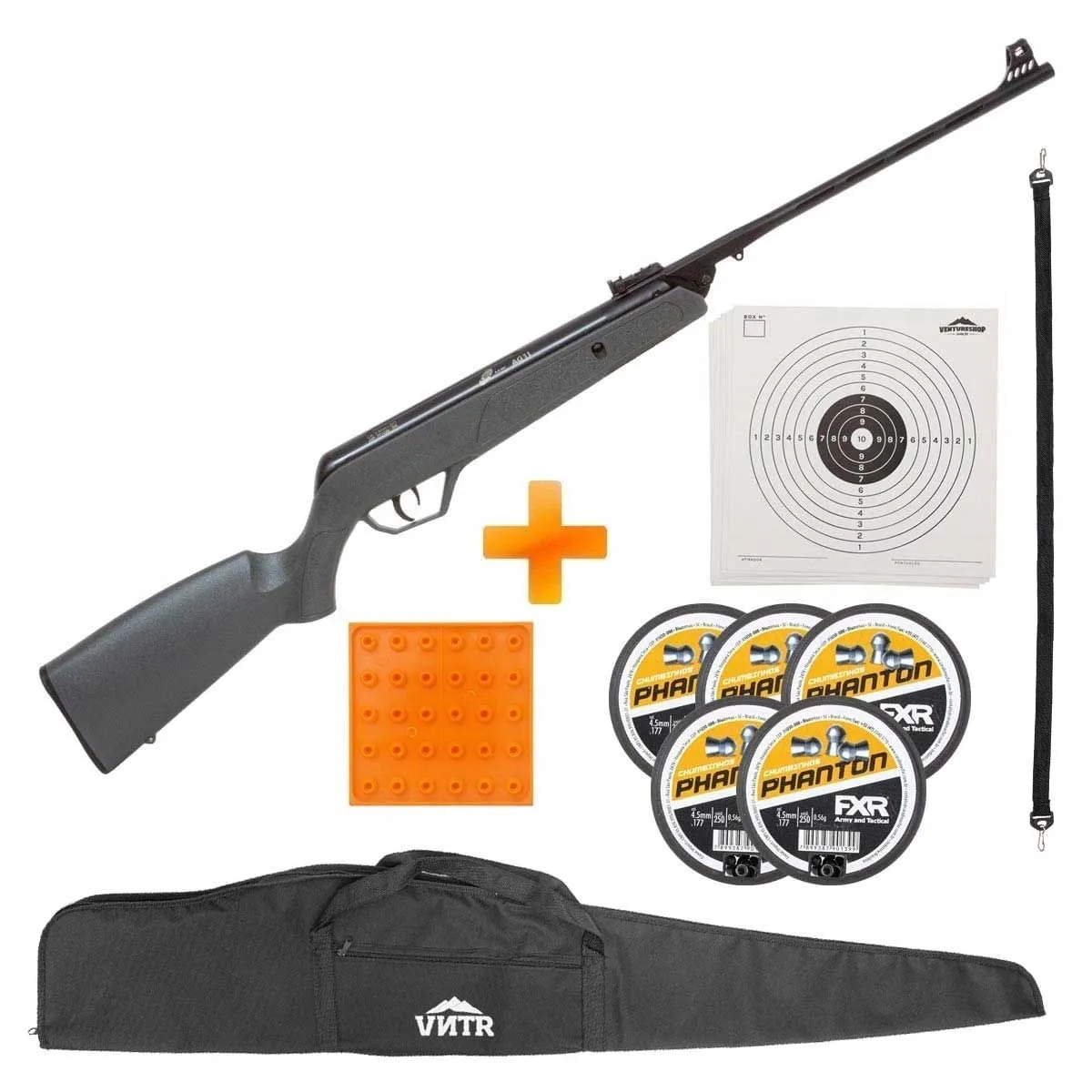 Carabina de Pressão CBC AG11 4.5mm Oxidada Cinza + Capa + Porta Chumbinho + Bandoleira + 5 Caixas de Chumbinho + Alvos