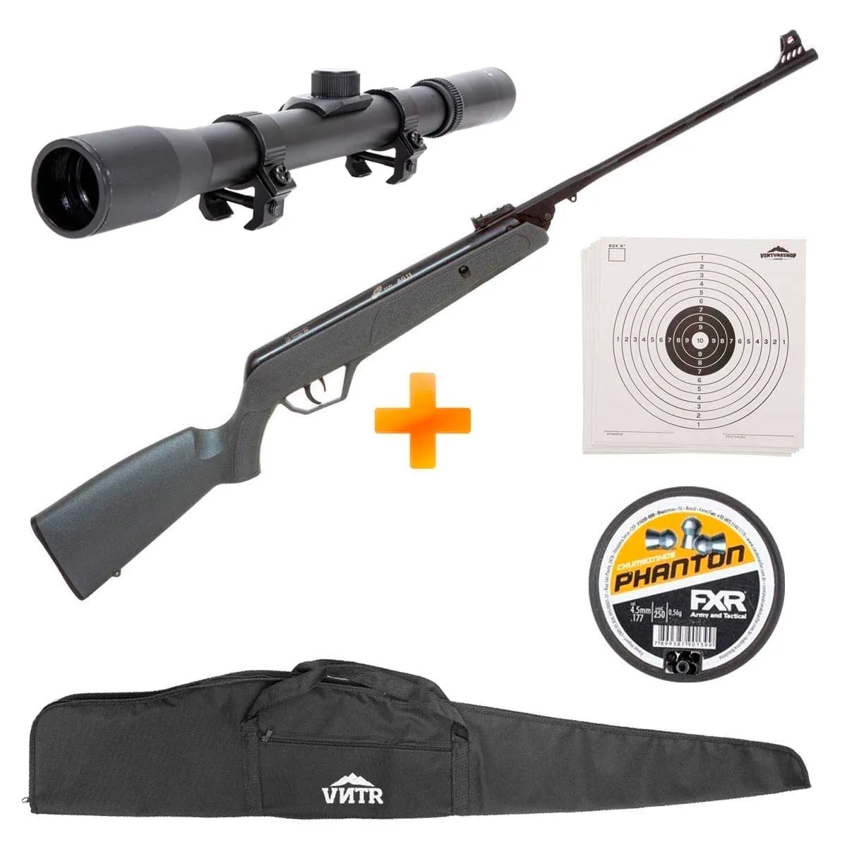 Carabina de Pressão CBC AG11 4.5mm Oxidada Cinza + Luneta 4x20 + Capa + Chumbinho + Alvos