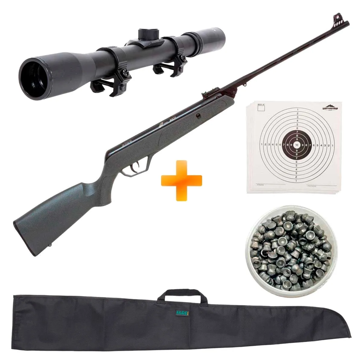 Carabina de Pressão CBC AG11 5.5mm Oxidada Cinza + Luneta 4x20 + Capa + Chumbinho + Alvos