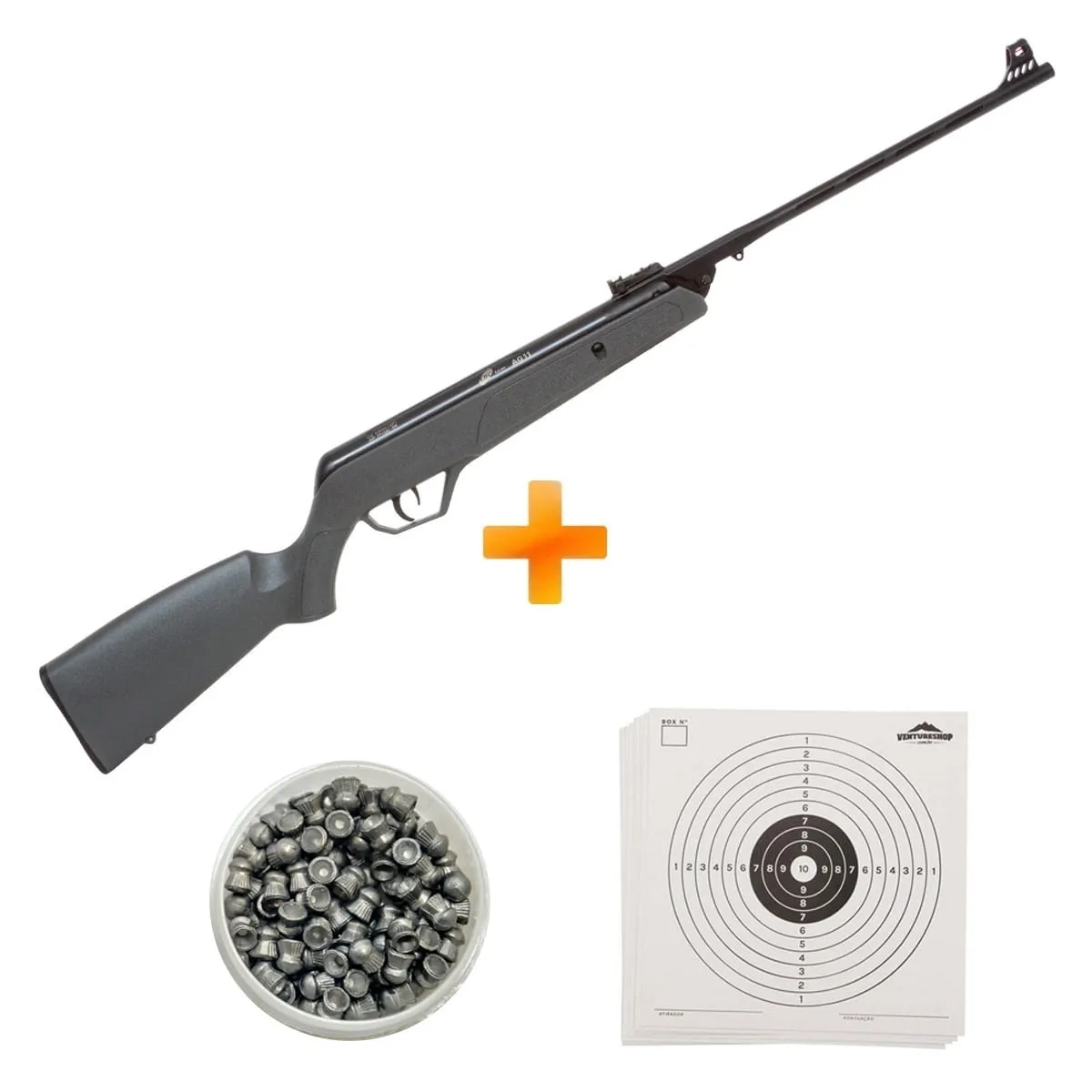 Carabina de Pressão CBC AG11 5.5mm Oxidada Cinza + Chumbinho + Alvos