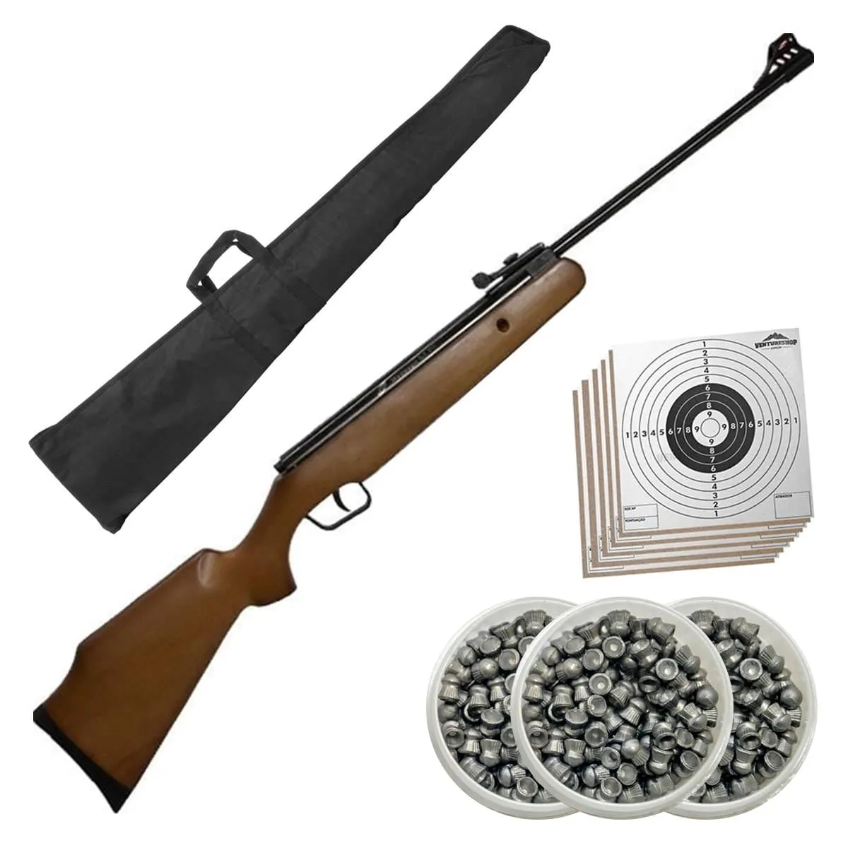 Carabina de Pressão CBC F22 6103 BAM B12-6 5.5mm Importada Madeira + Chumbinhos + Alvos + Capa