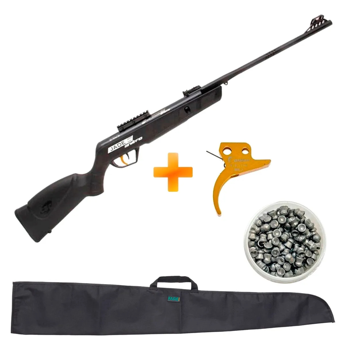 Carabina de Pressão CBC Jade Mais Nitro Oxidada Preta 5.5mm + Gatilho + Capa + Chumbinho