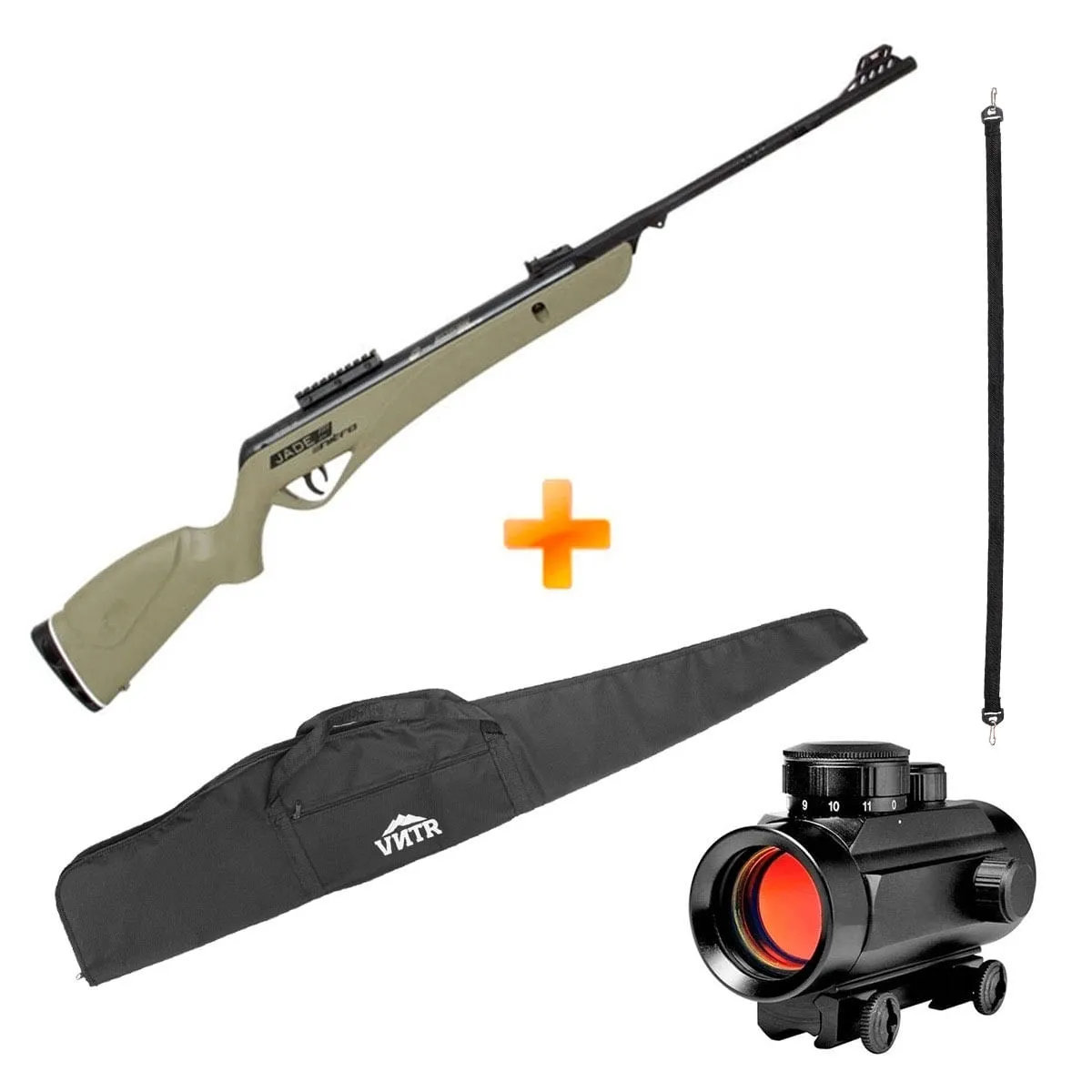 Carabina de Pressão CBC Jade Mais Nitro Oxidada Tan 4.5mm + Red Dot + Bandoleira + Capa