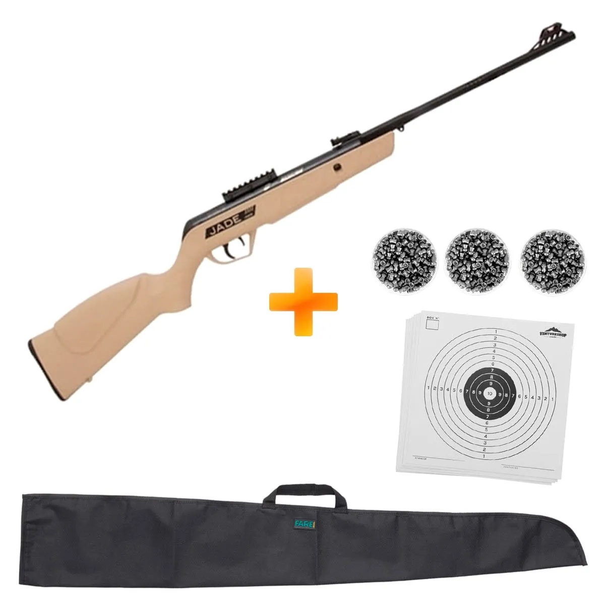 Carabina de Pressão CBC Jade Mais OX Desert 4.5mm + Chumbinhos + Alvos + Capa