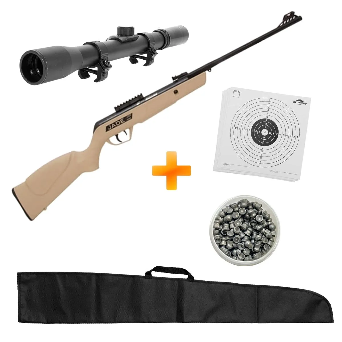 Carabina de Pressão CBC Jade Mais OX Desert 4.5mm + Luneta 4x20 + Capa + Chumbinho + Alvos