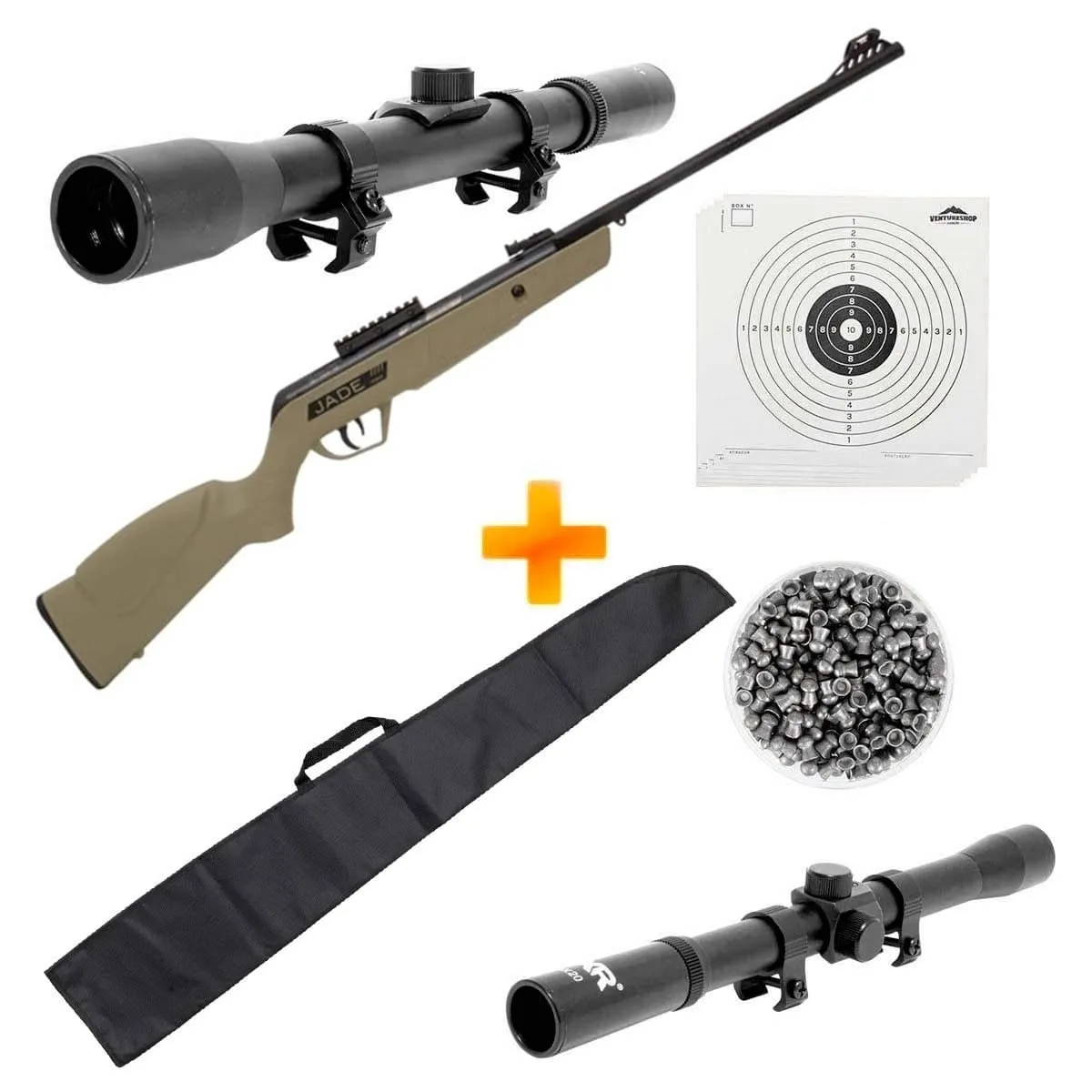 Carabina de Pressão CBC Jade Mais OX Tan 4.5mm + Luneta 4x20 + Capa + Chumbinho + Alvos