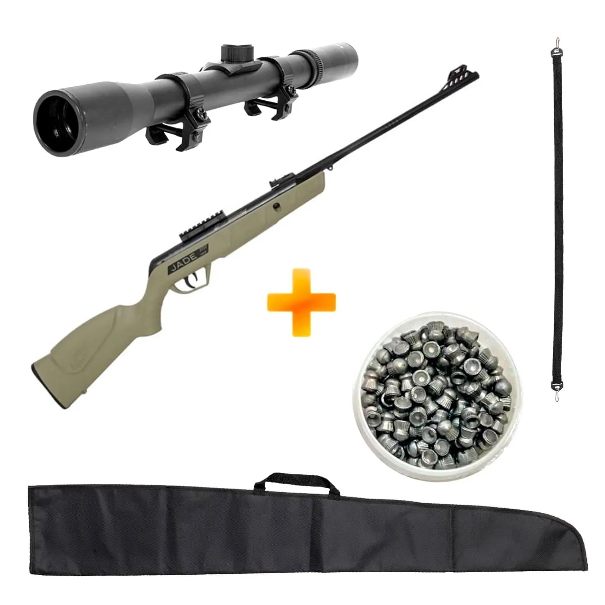 Carabina de Pressão CBC Jade Mais Oxidada Tan 5.5mm + Luneta 4x20 + Capa + Bandoleira + Chumbinho