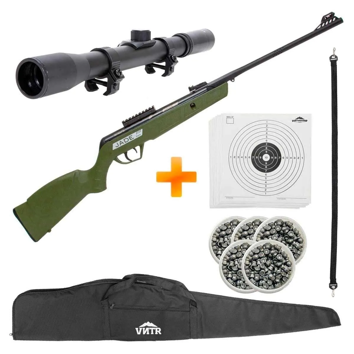 Carabina de Pressão CBC Jade Mais Oxidada Verde 5.5mm + Luneta 4x20 + Capa + Bandoleira + Chumbinhos + Alvos