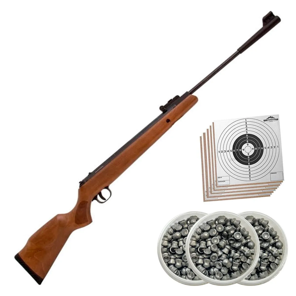 Carabina de Pressão Desert Storm Madeira 5.5mm - Fixxar + Chumbinhos + Alvos