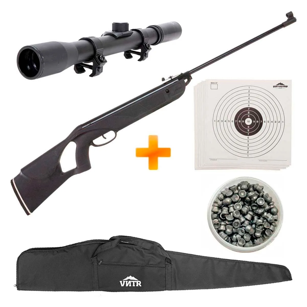 Carabina de Pressão Fiora Black 5.5mm + Luneta 4x20 + Capa + Chumbinho + Alvos