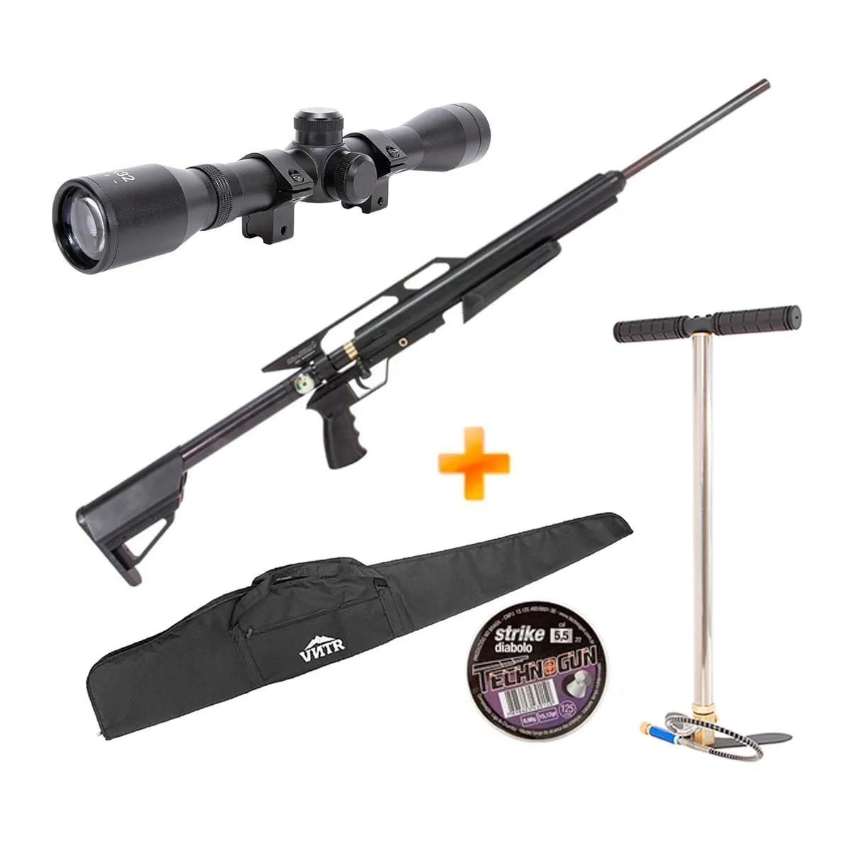 Carabina de Pressão PCP QS Hammer 5.5mm - Quick Shot + Bomba + Luneta 4x32 + Capa + Chumbinho