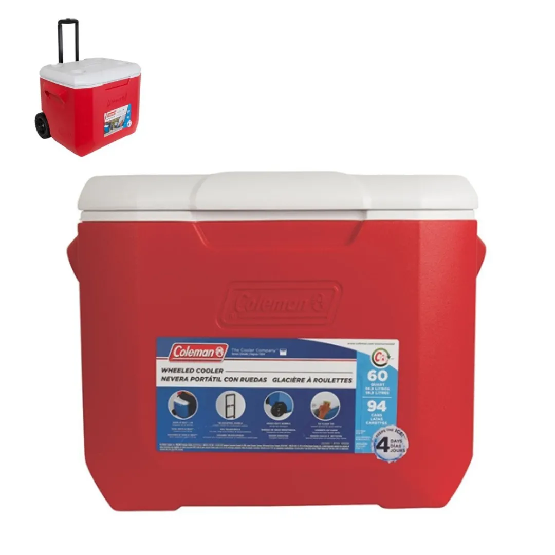 Caixa Térmica Coleman Sport 60QT Com Rodas 57L Vermelha
