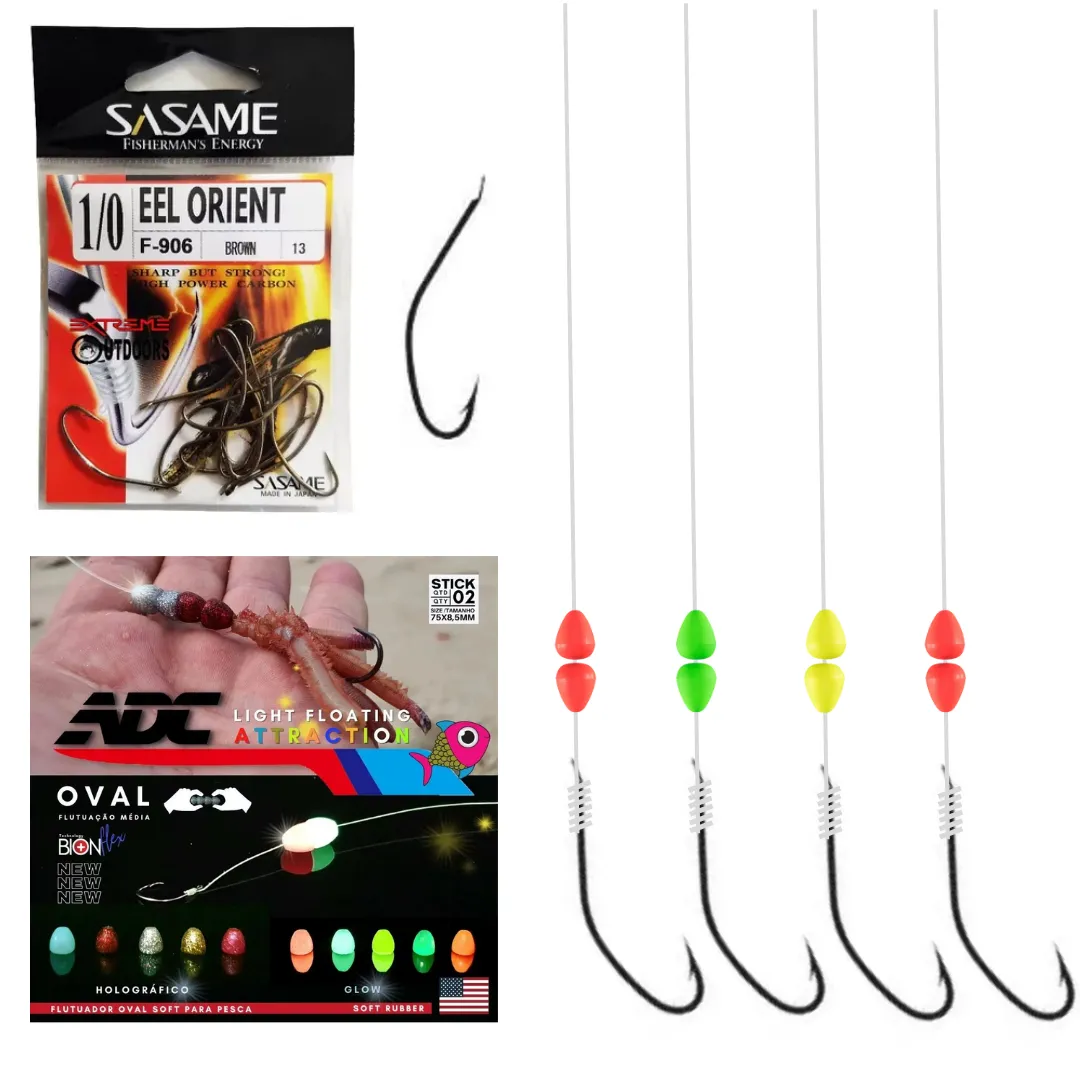 Anzol Sasame Com Flutuador Atrativo Empatado Em Nylon - 4 Pçs
