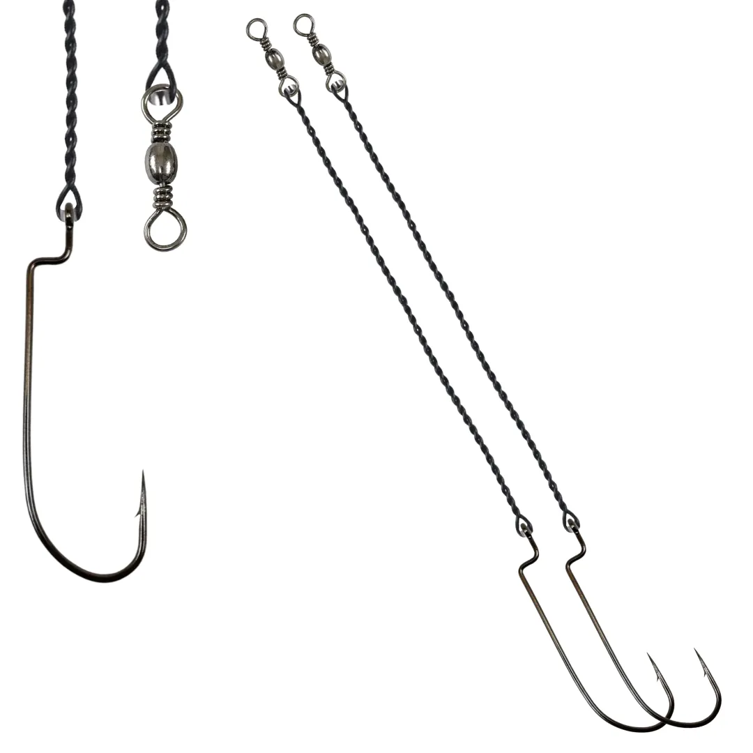 Anzol Worm Off Set 5/0 Empatado em Aço Flexível Trançado - 2pçs