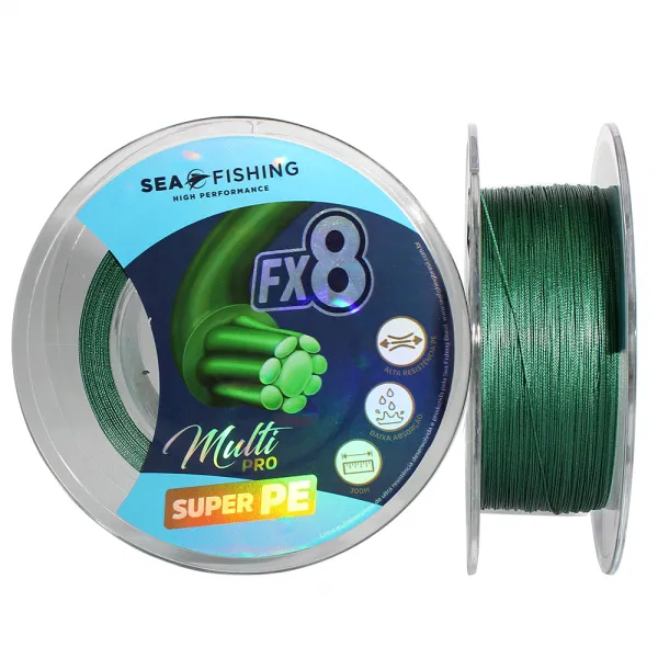 Linha multifilamento Sea Fishing FX8 - 0,50 mm - 80 lbs PE 8 - 300 m Verde 8 Fios