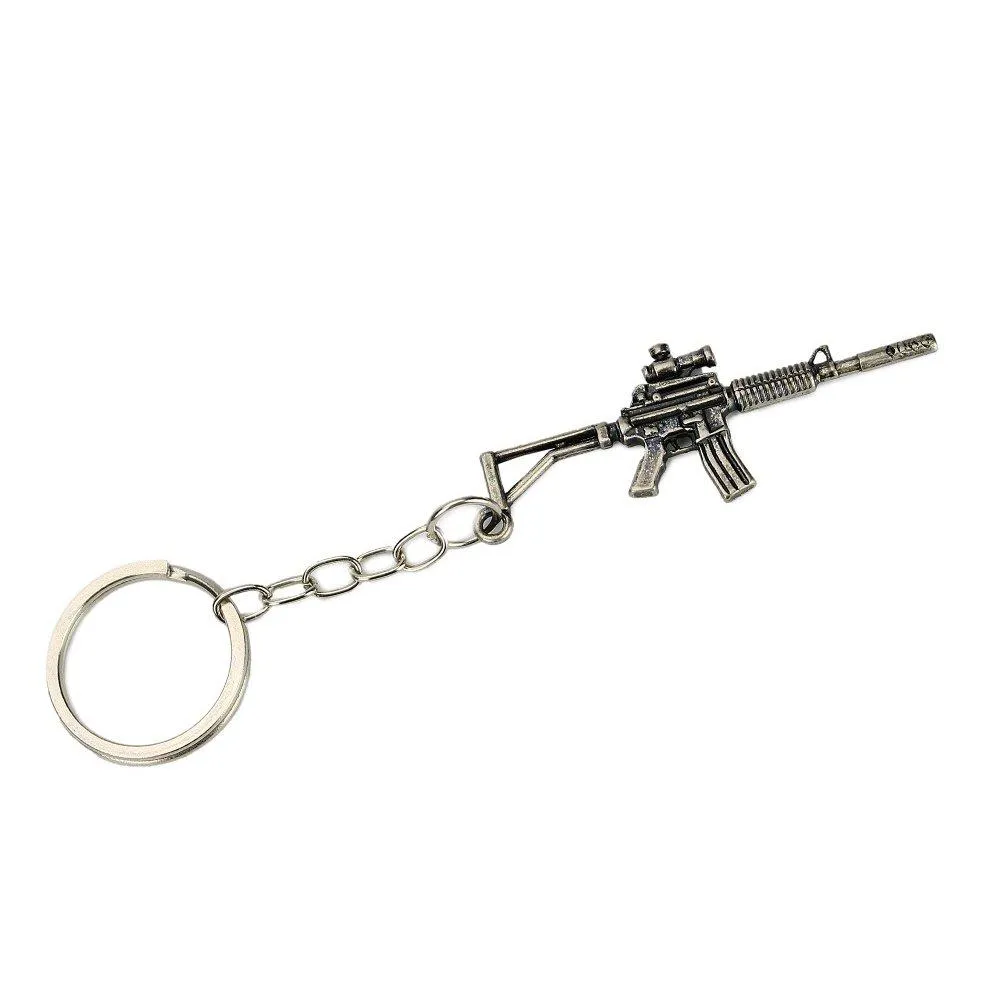 Chaveiro Rifle M4 Metal Prata Envelhecido