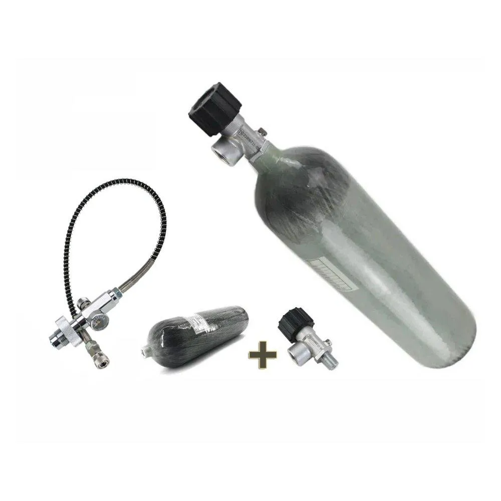 Cilindro Scuba Carbono PCP 300 bar 6,8L+Válvula DIN+Estação