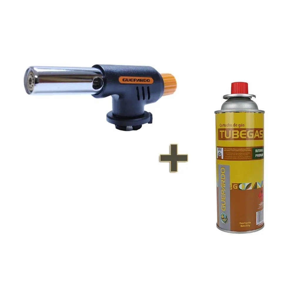 Maçarico Gourmet Flame Gun Guepardo+01 Refil Tube Gás 227gr