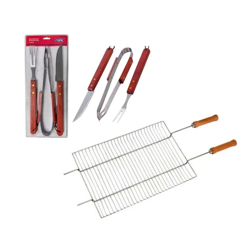 Grelha Big Grill Ref. 003112 - Mor +Kit Churrasco Inox 3 Pcs