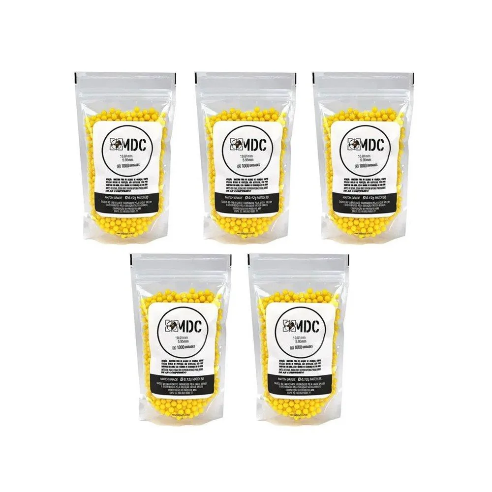 5 pacotes de Esfera BBS Airsoft BBs 0,12g - 5000 unds