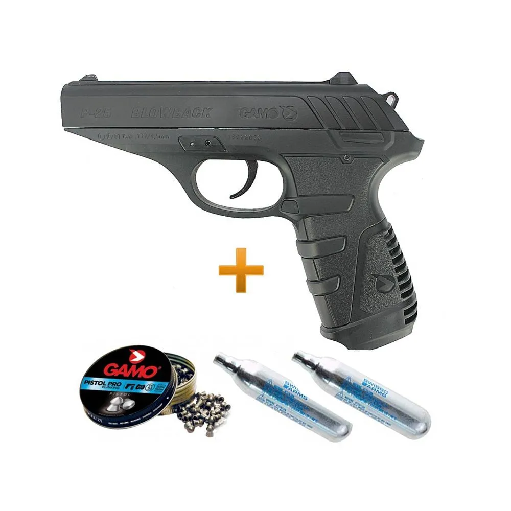 Pistola Pressão Gamo Co2 P-25 Blowback 4.5 + Chumbinho + Co2