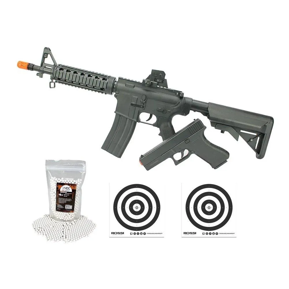 Kit Rifle M4 E Pistola V307 Airsoft Vigor Vg Spring+BBs+Alvo