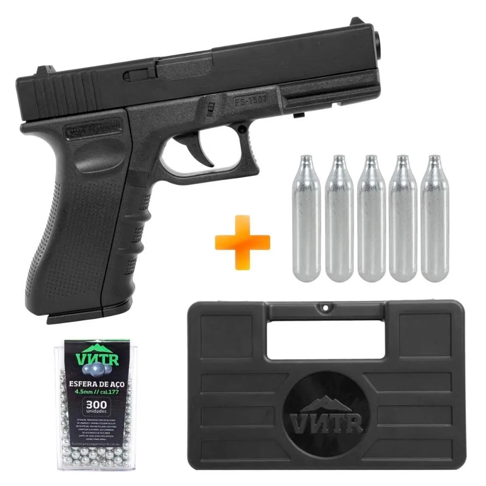 Pistola de Pressão CO2 K17 AG 4.5mm - QGK + Maleta + Esferas de Aço + 5 CO2