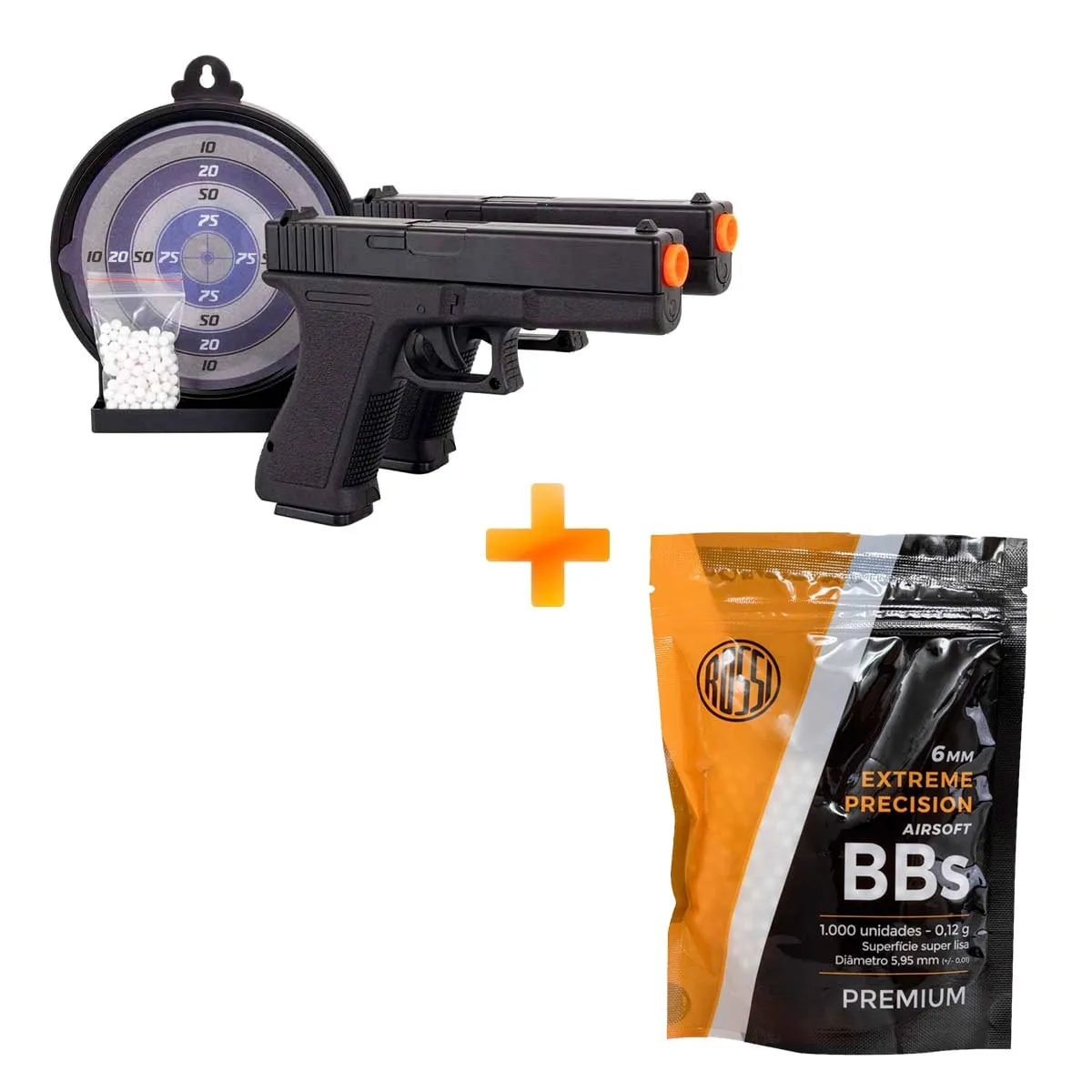 Kit 2 Pistolas de Airsoft VG GK-V307 Spring 6mm + Alvo Gel + BBs