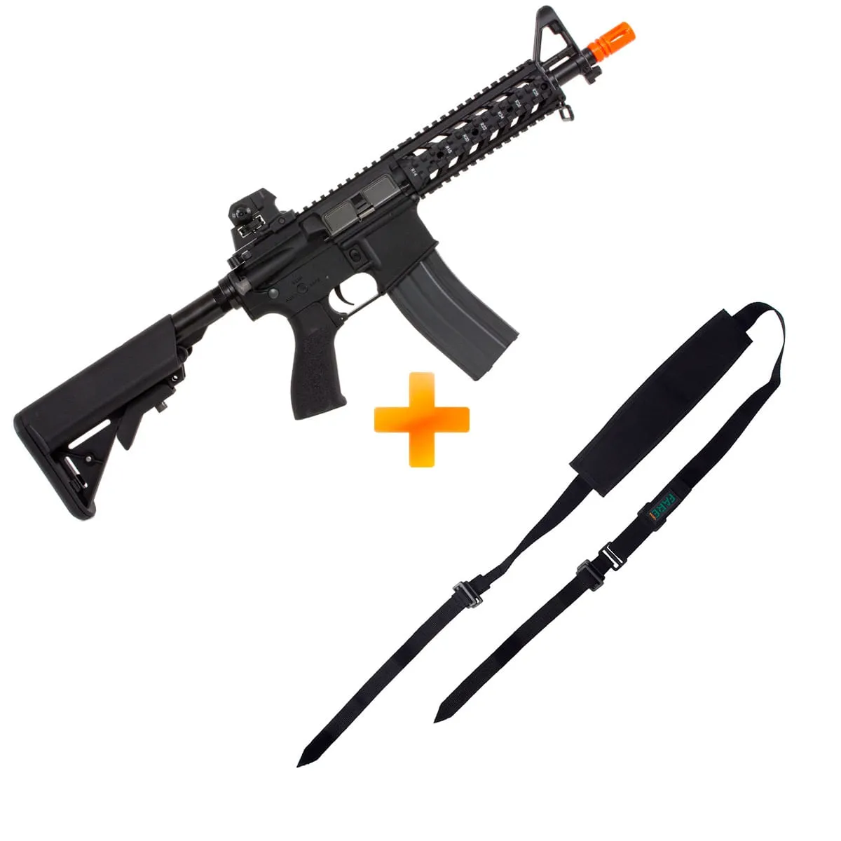 KIT: Airsoft M4A1 Rifle RIS Raider CM16 AEG - G&G + Bandoleira 2 Pontos Com Ajuste