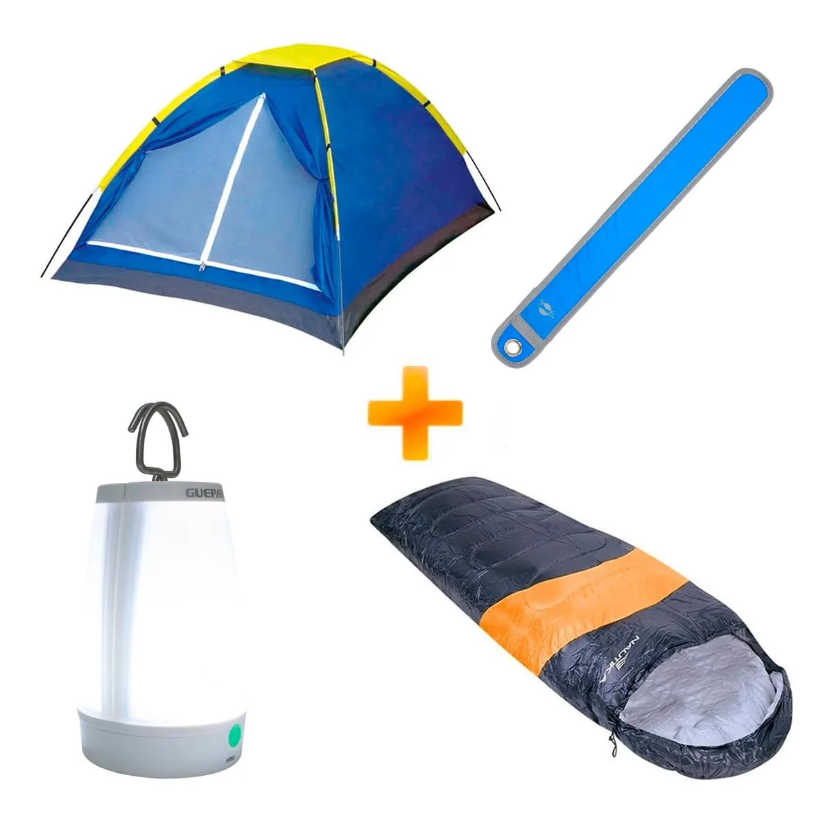 Kit Camping Barraca Iglu 2 Pessoas Azul - Mor + Saco de Dormir + Lampião + Sinalizador