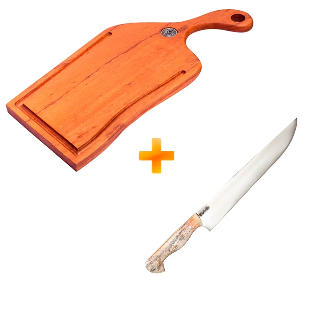 Kit Churrasqueiro 20 - Tábua de Carne Artesanal Aeon - AXT WOOD + Faca Artesanal Picanheira D'Ávila 6"
