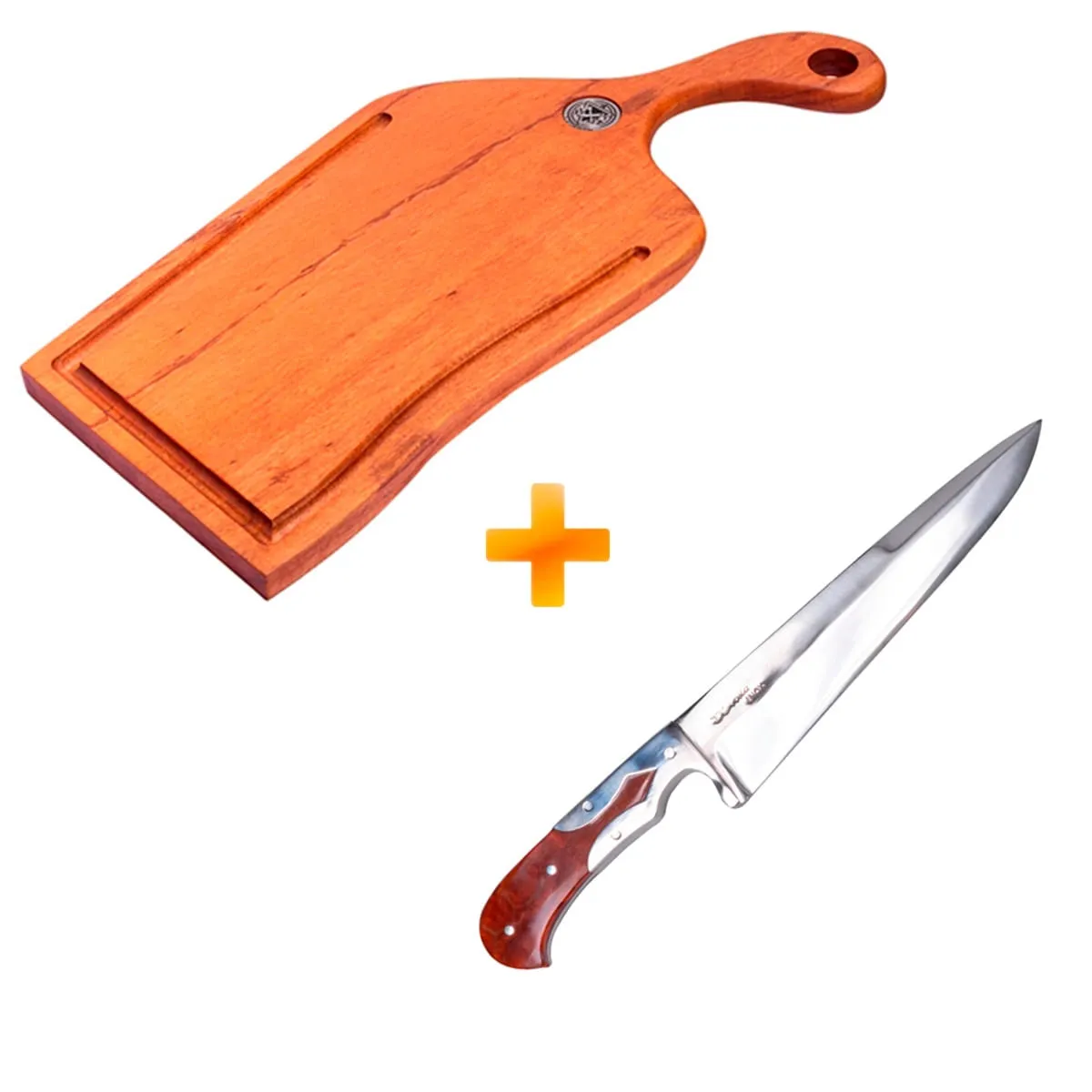 Kit Churrasqueiro 4 - Tábua de Carne Artesanal Aeon - AXT WOOD + Faca Artesanal D'Ávila 8" Assador