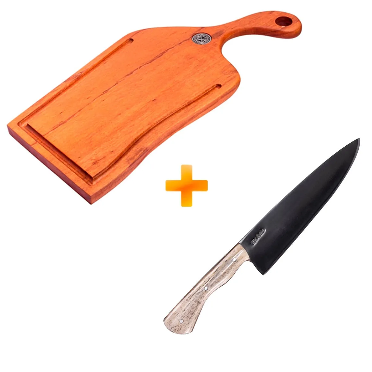Kit Churrasqueiro 5 - Tábua de Carne Artesanal Aeon - AXT WOOD + Faca Artesanal D'Ávila 8" Chefe