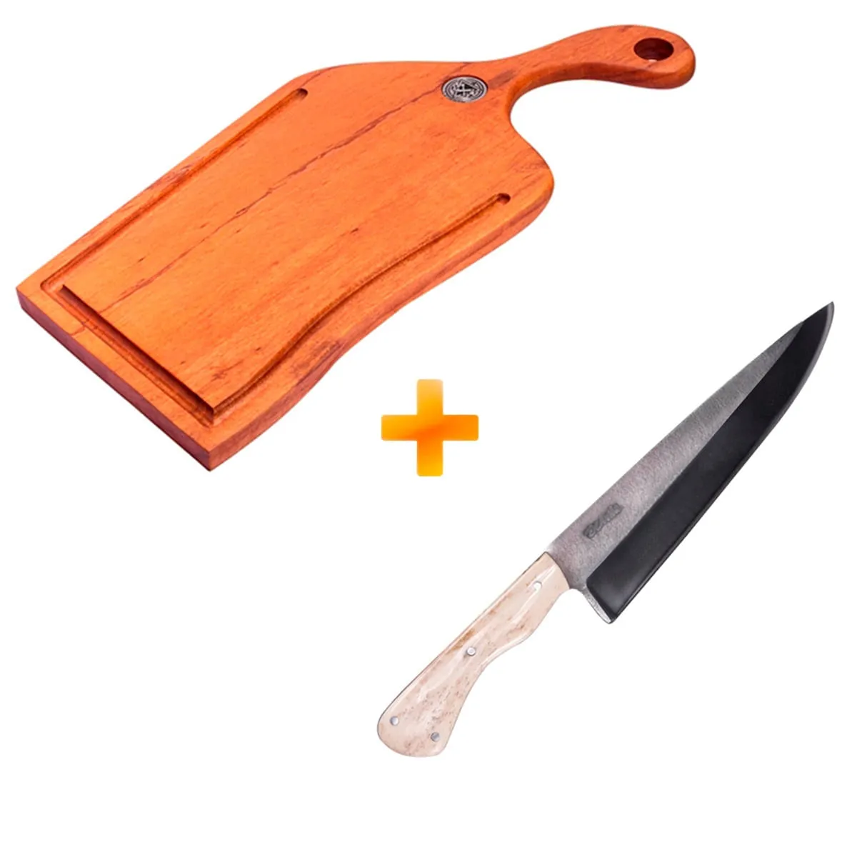 Kit Churrasqueiro 7 - Tábua de Carne Artesanal Aeon - AXT WOOD + Faca Lisa Artesanal D'Ávila 8" LP