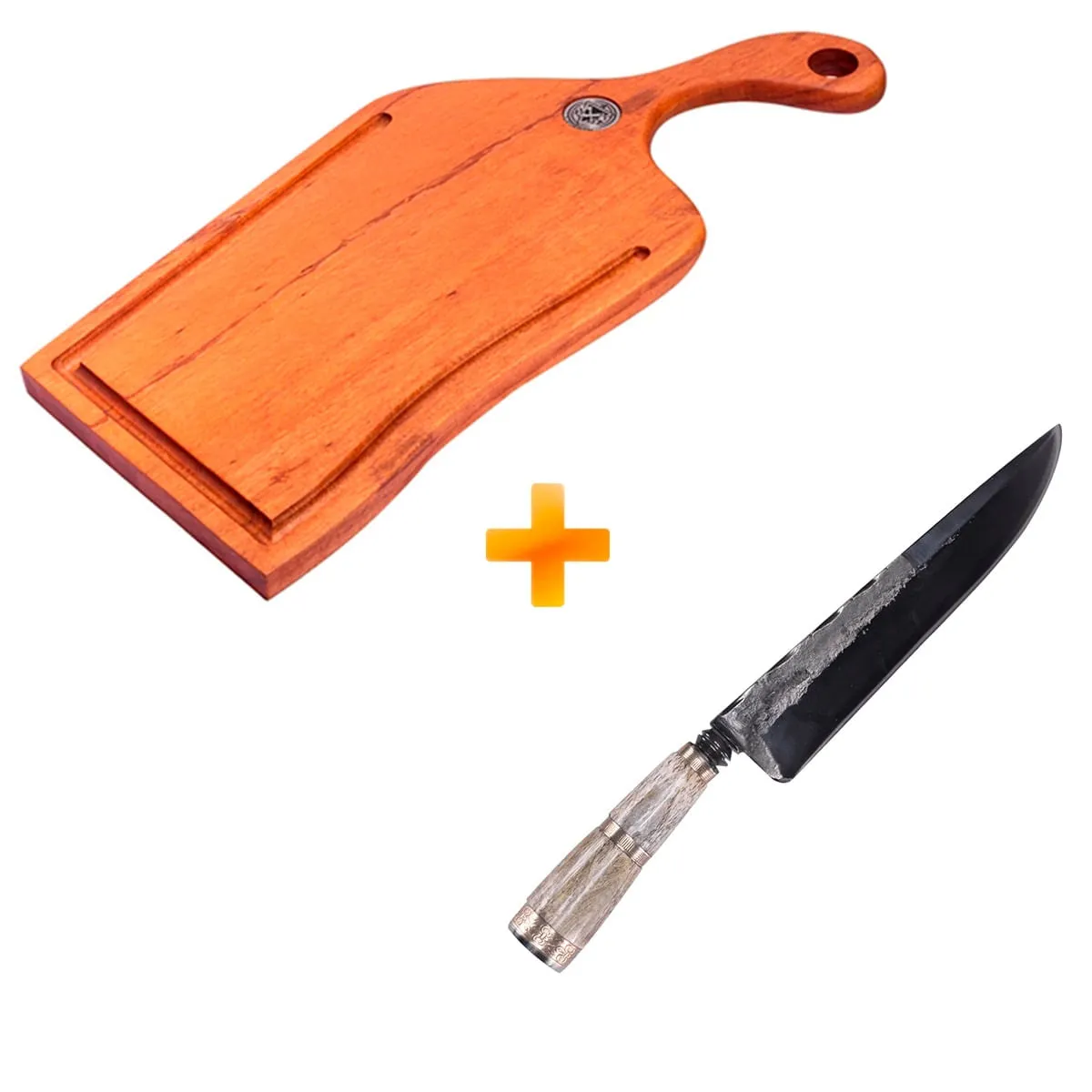 Kit Churrasqueiro 8 - Tábua de Carne Artesanal Aeon - AXT WOOD + Faca Gaucha Artesanal D'Ávila 8"