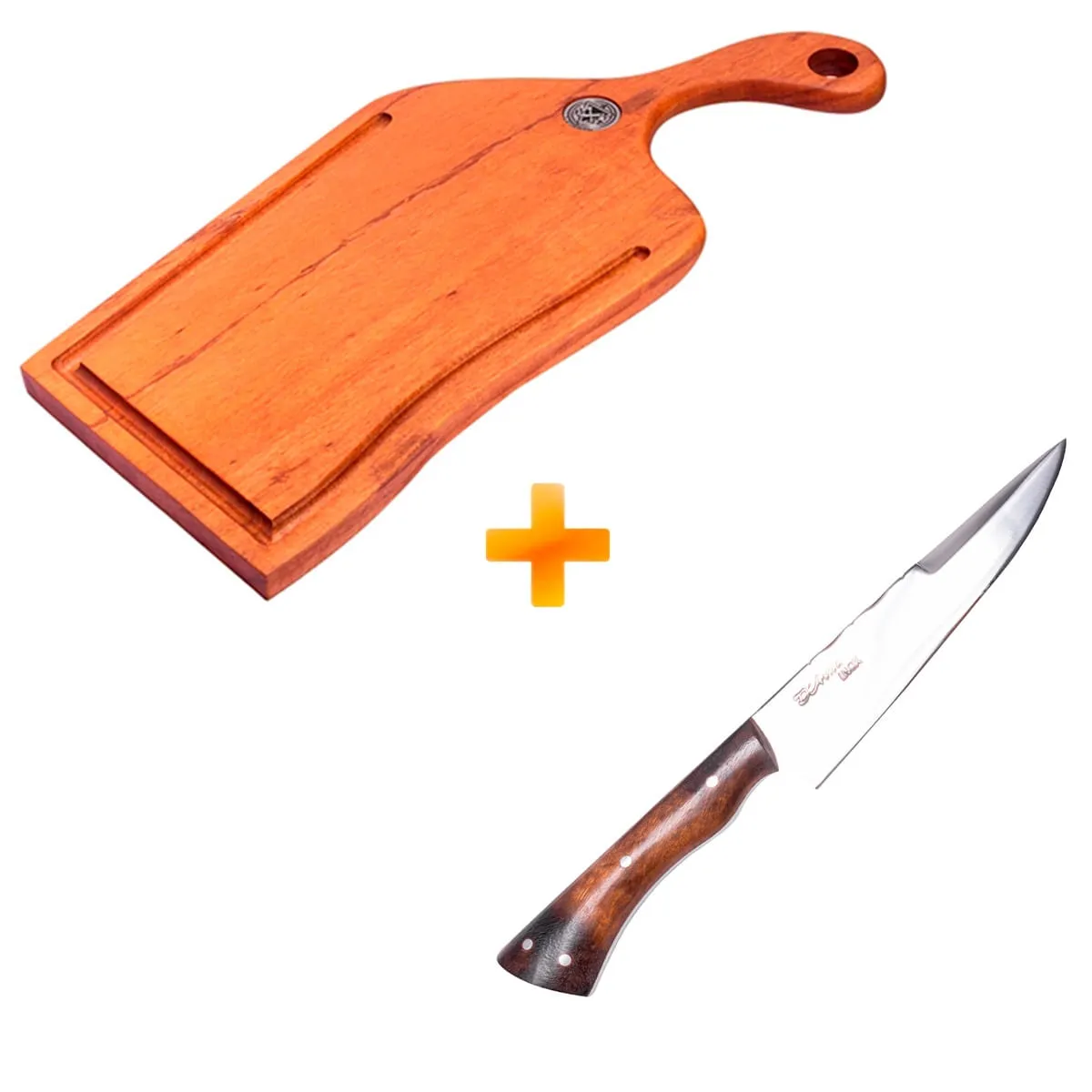 Kit Churrasqueiro 9 - Tábua de Carne Artesanal Aeon - AXT WOOD + Faca Gaúcha Laminada Artesanal D'Ávila 6"
