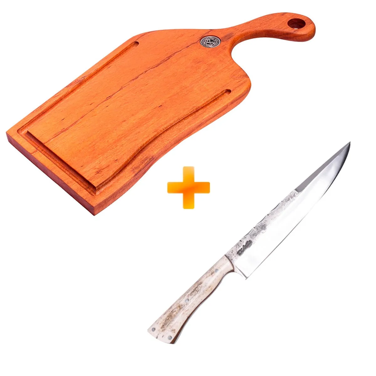 Kit Churrasqueiro - Tábua de Carne Artesanal Aeon - AXT WOOD + Faca Artesanal D'Ávila Gaucha 8"
