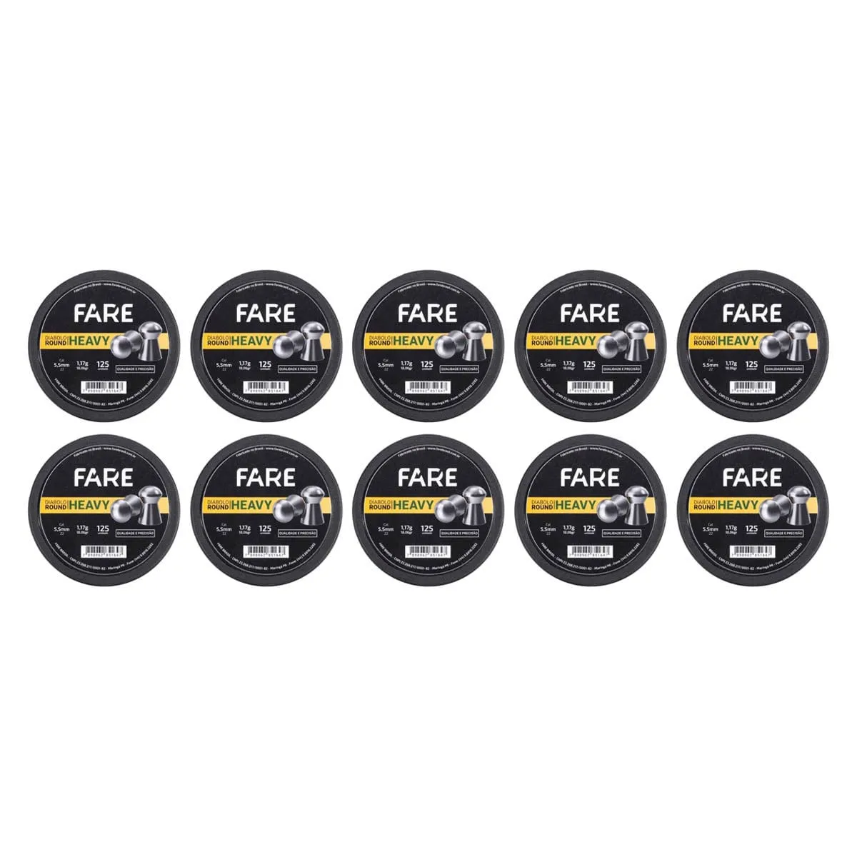 Kit com 10 Chumbinhos Diabolo Fare Heavy 5.5mm - 1250 unidades