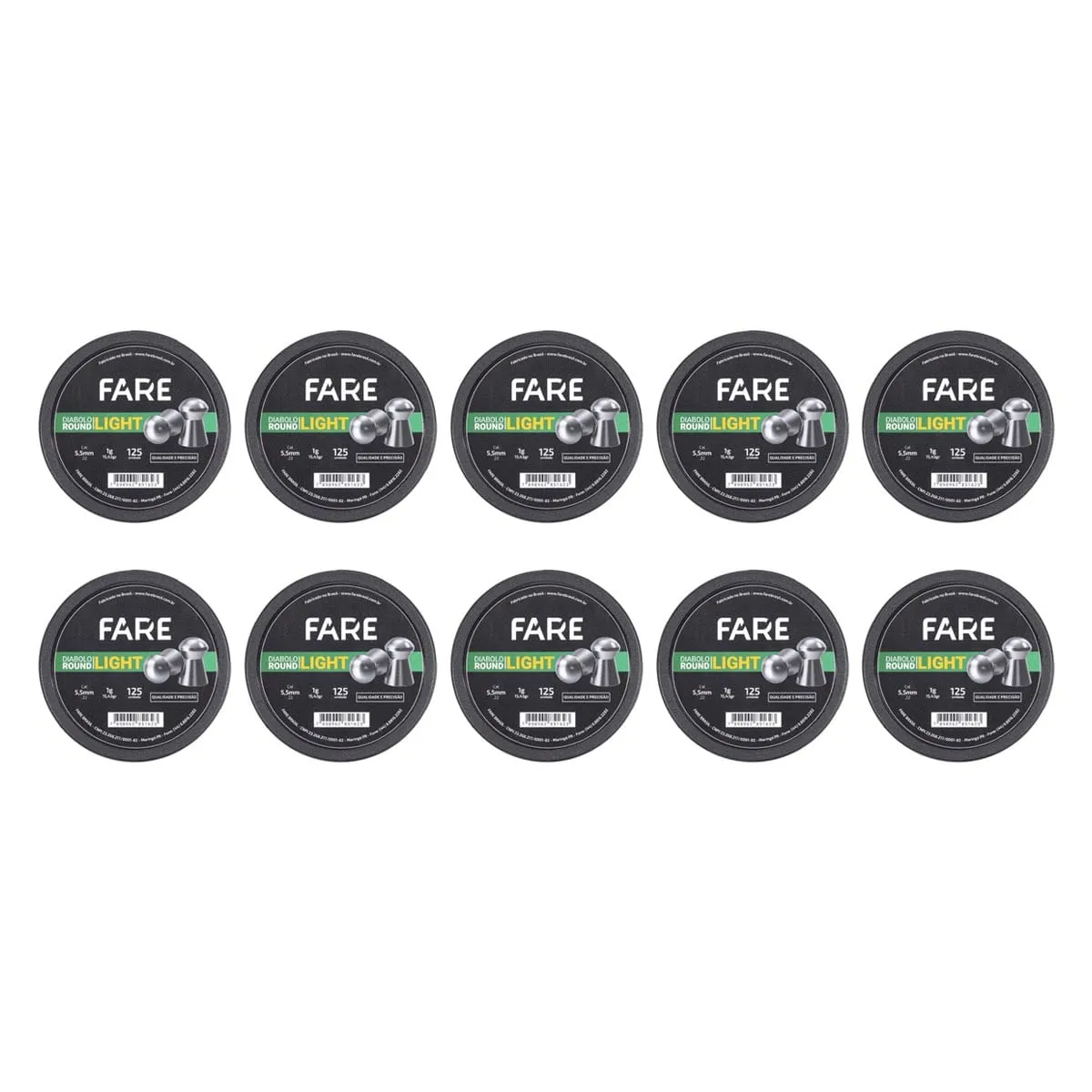 Kit com 10 Chumbinhos Diabolo Fare Light 5.5mm - 1250 unidades