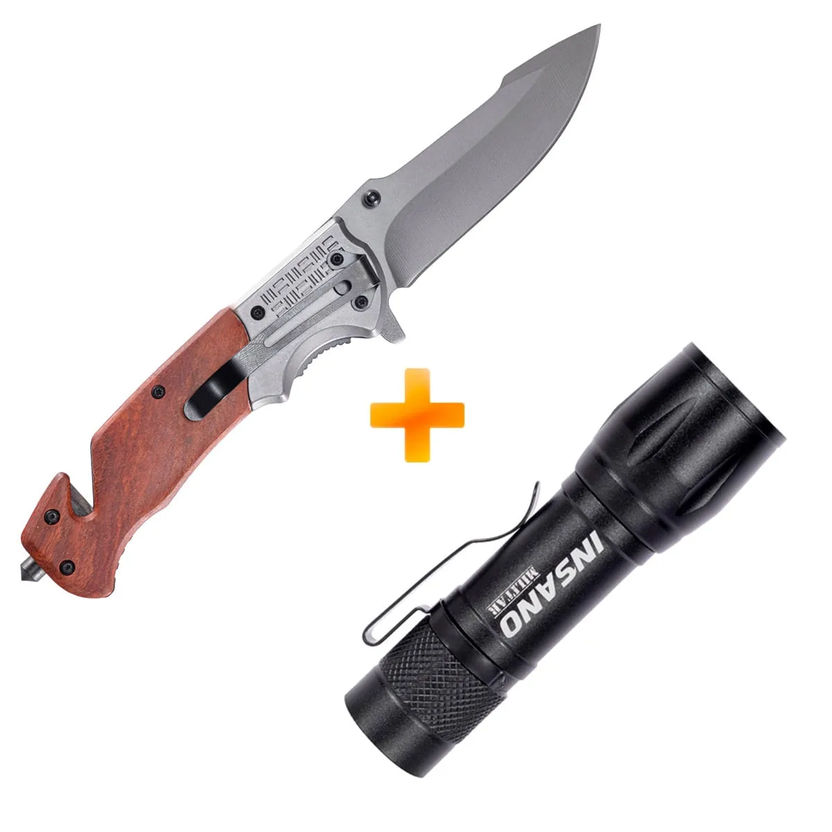 Kit E.D.C Basic Canivete Tático Fox Cabo Madeira - Gripho + Lanterna Attack Com Clip