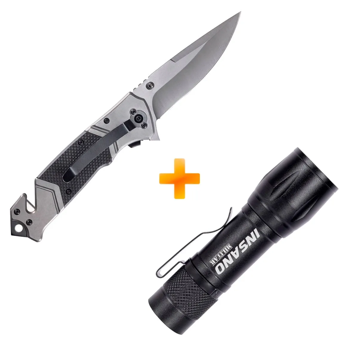 Kit E.D.C Basic Canivete Tático Fox Preto - Gripho + Lanterna Attack Com Clip