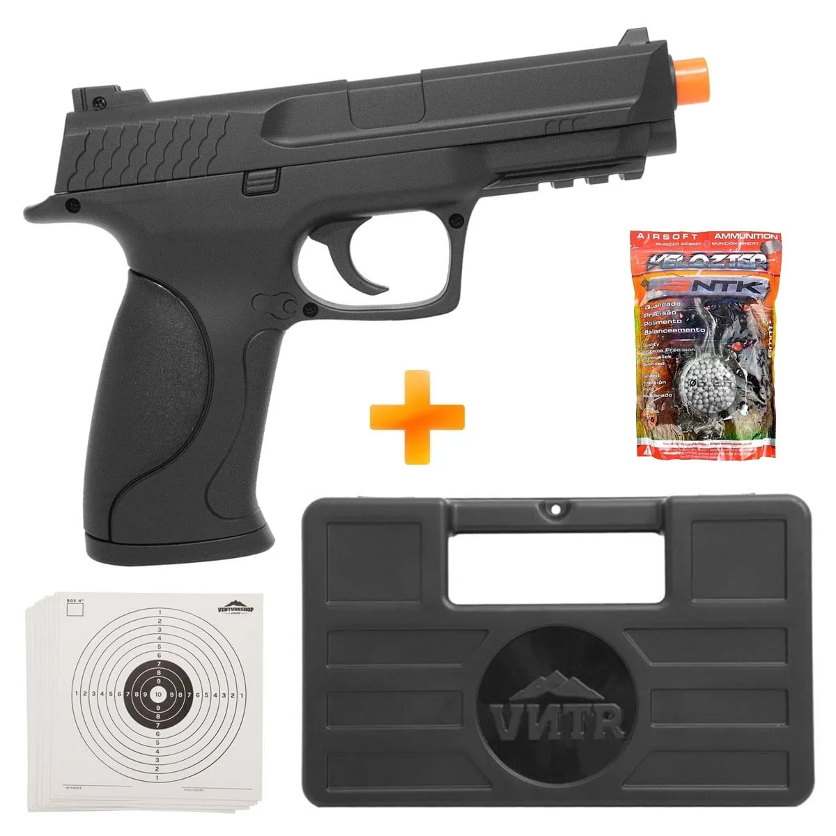 Kit Pistola de Airsoft Spring MP40 S&W M293 - Double Eagle + BB´s + Case + Alvo