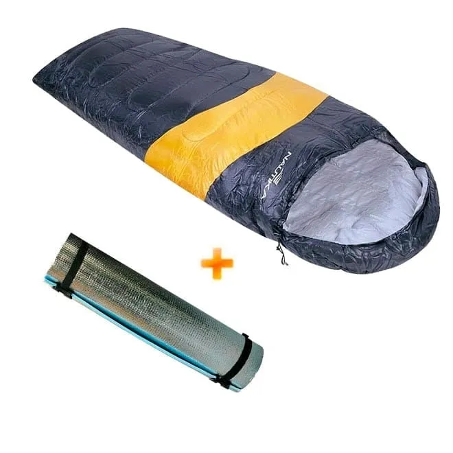 Kit Saco de Dormir Viper Preto e Laranja + Isolante Térmico E.V.A. Aluminizado - Nautika