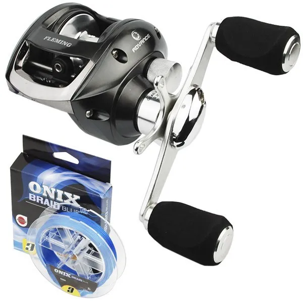 Carretilha Fleming Advance 101 (Esquerda) + Linha Multi. Fastline Onix Braid Blue